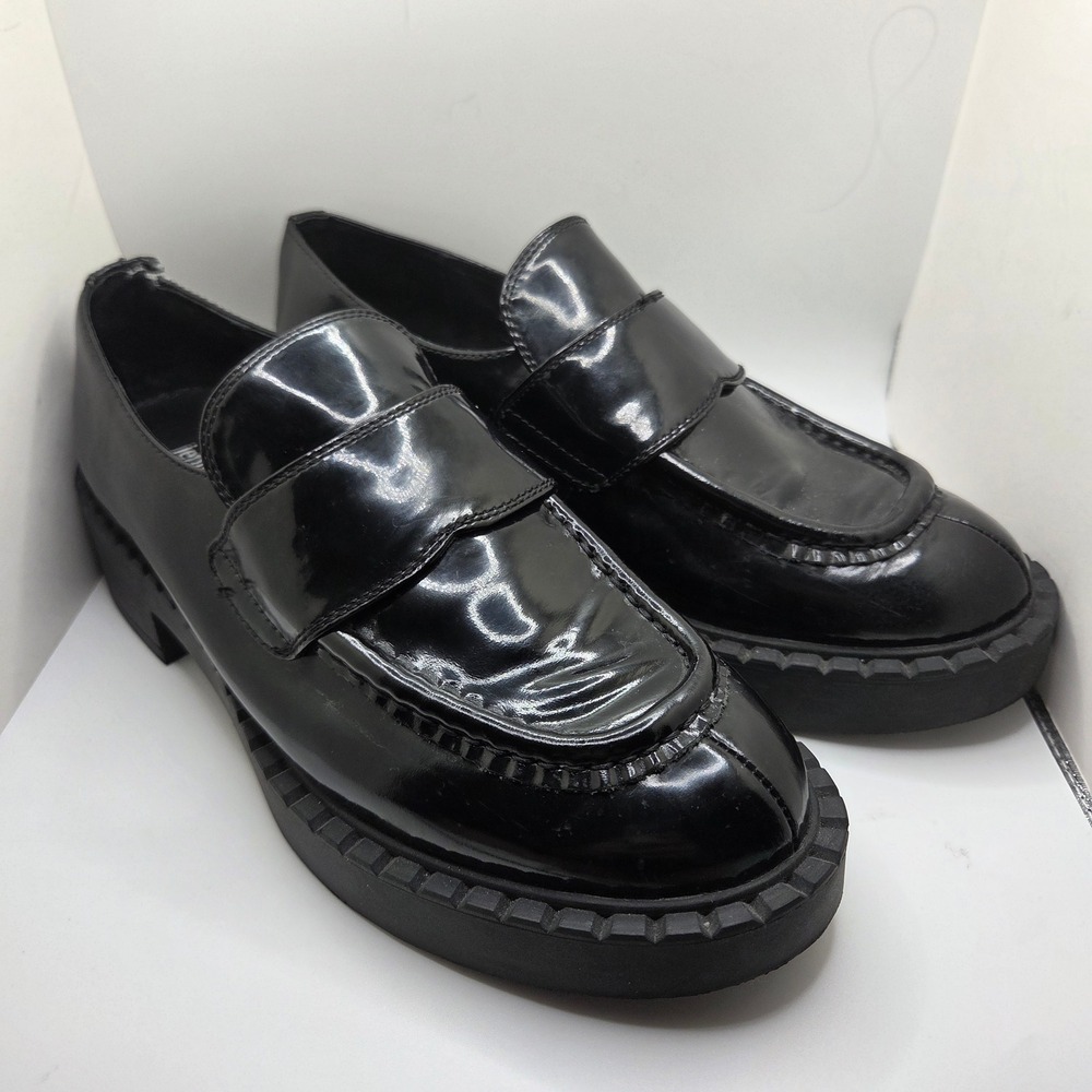 Jeffrey Campbell Black Patent Leather Chunky Platform Lug Sole Loafers Women 8.5